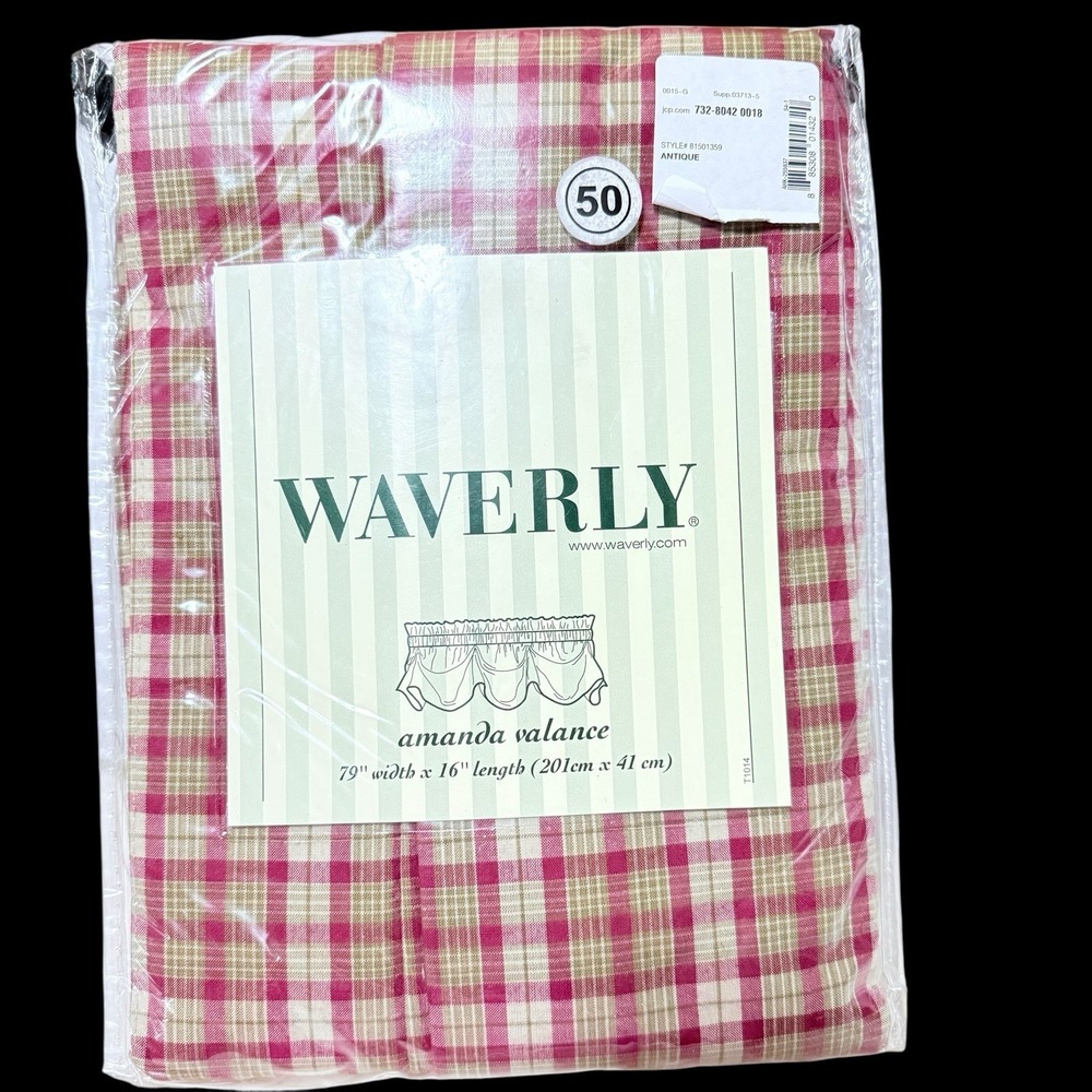 NOS‎ WAVERLY Amanda Valance Tea Rose Plaid Antique 79"×16" Cotton
